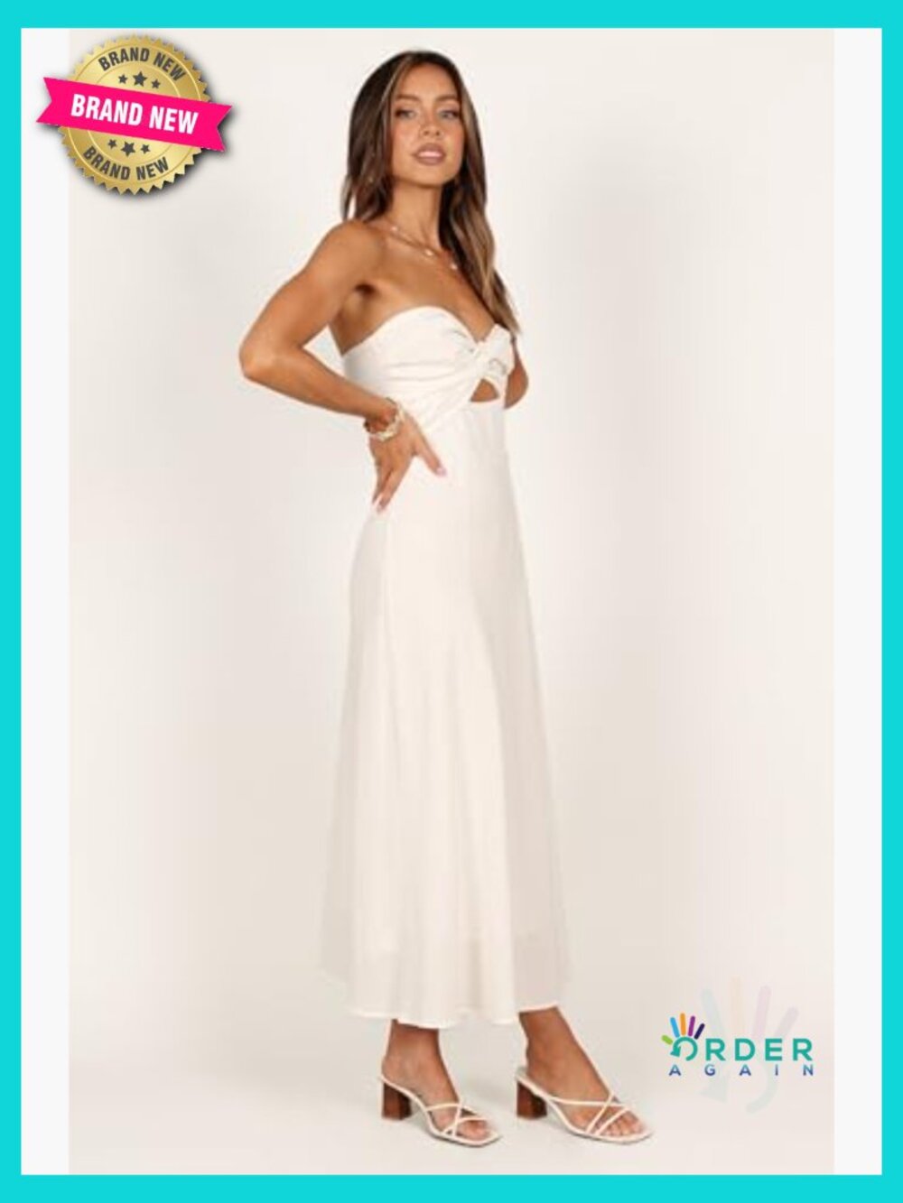 Rosetta Midi Dress Strapless Sweetheart Twist Knot Cut Out Back Shirred - Picture 5 of 6